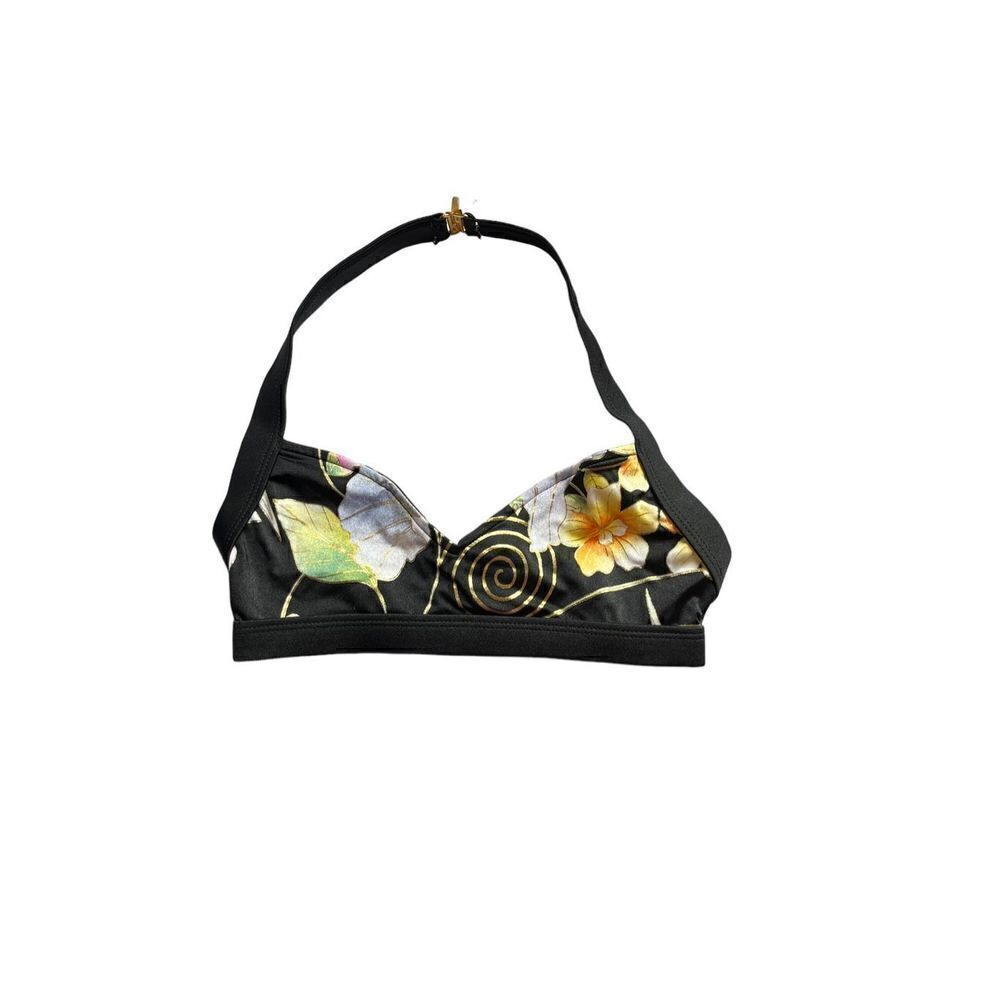 Dior Floral Halter Bikini Top - Black and Multicolor